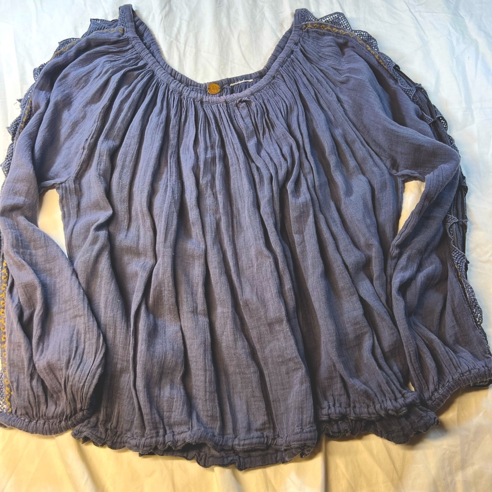 Free People Chunky Blue Long Sleeve Shirt Medium